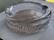 Vintage Ashtray Heavy Glass Single Slot Grid Geometric Mid Century Modern Retro