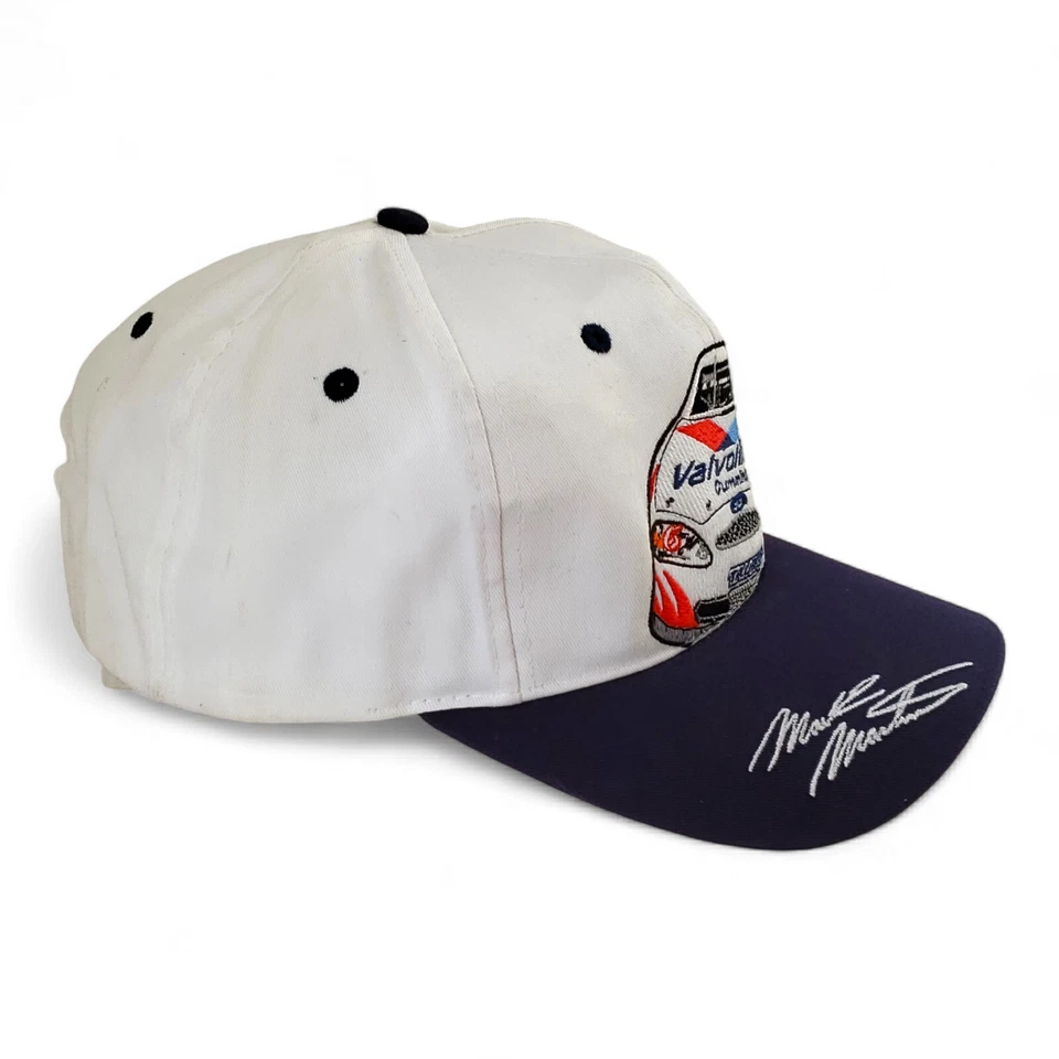 Sombrero trasero a presión bordado blanco/azul marino Nascar Mark Martin Valvoline diseño deportivo Foto 2 de 4