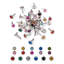 Mini Metal Brads Paper Fasteners Assorted Colors Split Craft Pins with Rhineston