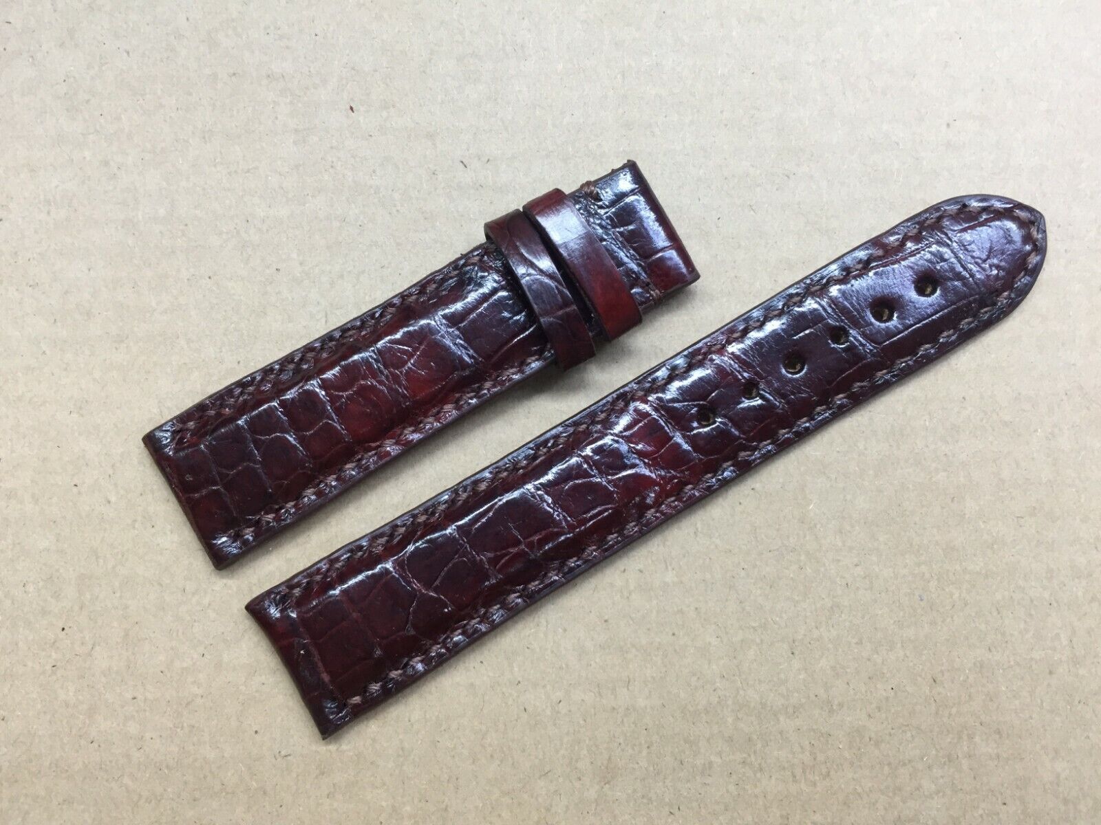  20mm/18mm Genuine Crocodile Leather Watch Strap Band Reddish Dark Brown Color