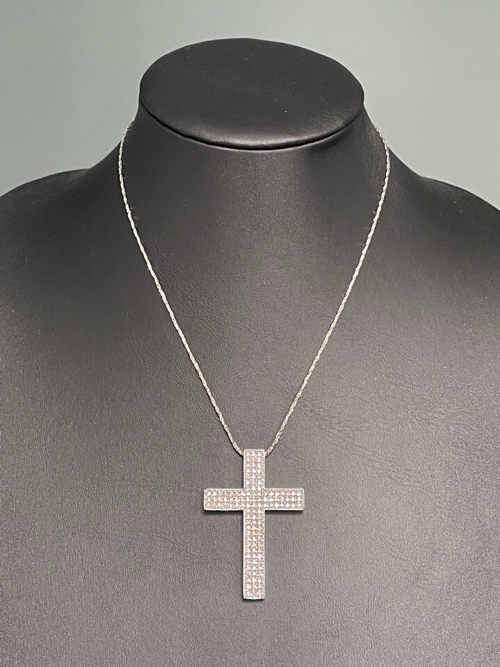 10k Gold Necklace 1ct Diamond Cross Pendant LARGE 14K WHITE GOLD