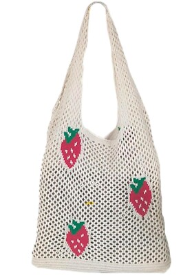 Damen Beuteltasche gehäkelt gestrickt Erdbeere Handtasche Schultertasche Einkaufstasche