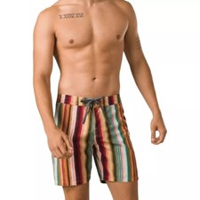 prAna Fenton Size 32 Men's Beach Boardshort Swim Trunks Shorts 7"L Baja Stripe