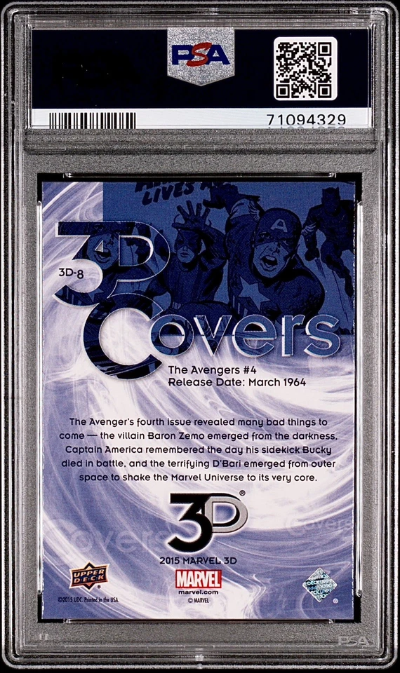 2015 Marvel 3D Lenticular Comic Covers #3D-8 The Avengers 4 PSA 9 🔥RARE🔥 - Image 2 of 2