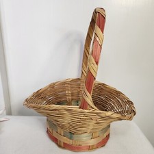 Vintage 1950's/60's Bamboo Wicker Pink Green Splint Easter Bonnet Basket Mexico