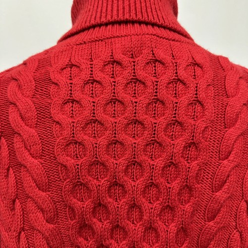 Banana Republic XL 100% Merino Wool Red Cable-Knit Turtleneck Fisherman Sweater - Picture 9 of 10