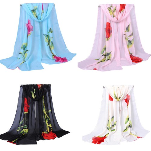 Fashion Rose Long Soft Wrap Ladies Shawl Chiffon Scarf - 第 3/14 張圖片