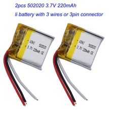 2pcs 3.7V 220mAh 0.814Wh Li Battery 502020 JST 3pin 3-Wires Thermistor For Mouse