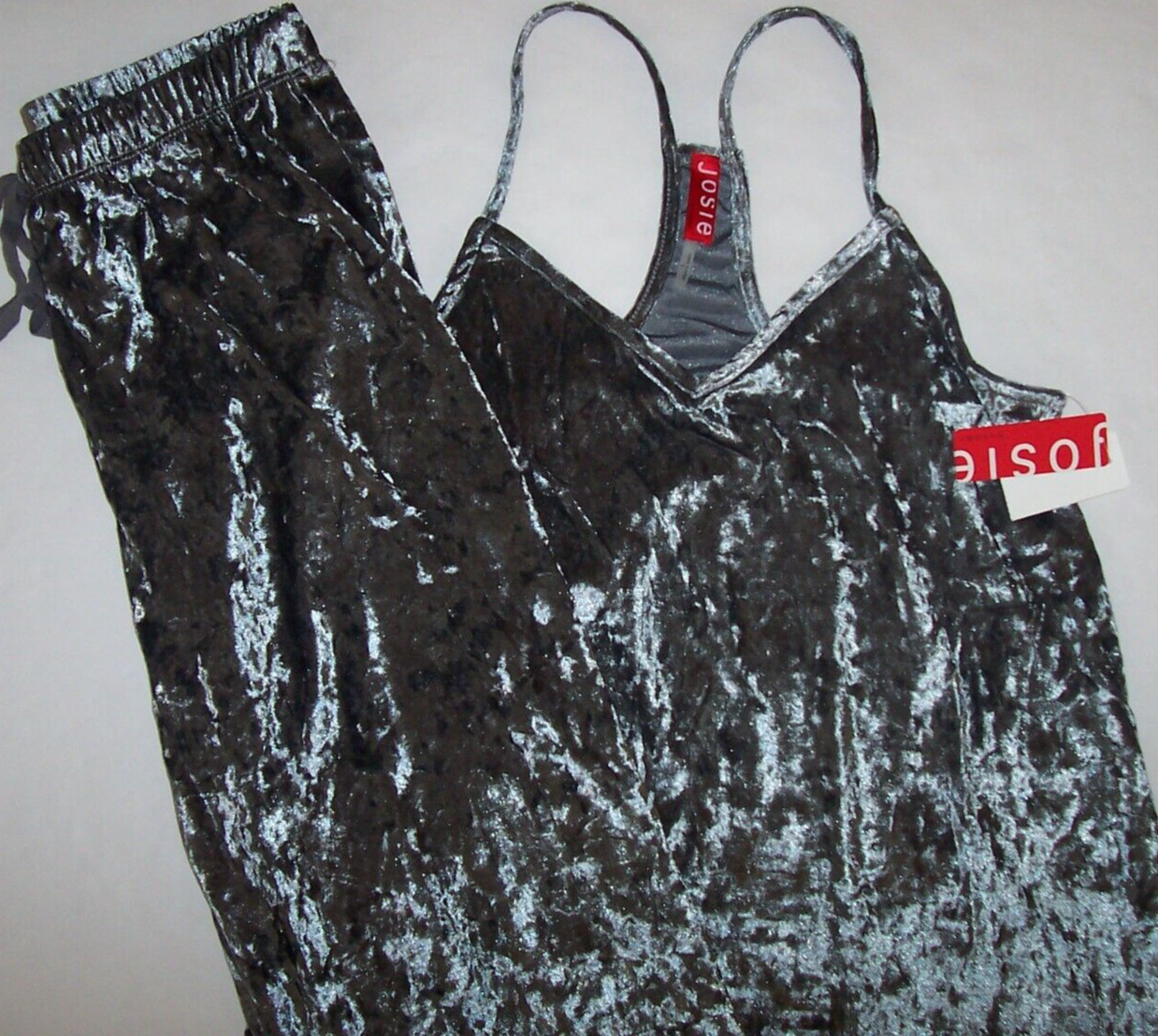 NWT Josie Natori GRANITE GRAY VELVET CRUSH Soft Pajama/Lounge Set L GORGEOUS