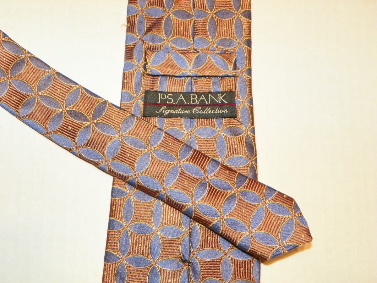 J.S. A. Bank Signature Gold Men's Silk Tie Red Blue Circle Pattern