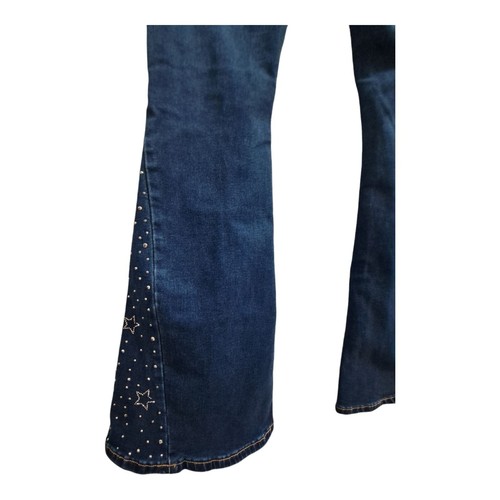 Jeans donna Y2K bambù 7 svasati denim bling gamba larga borchie stella vintage boho anni 90 - Foto 20 di 22
