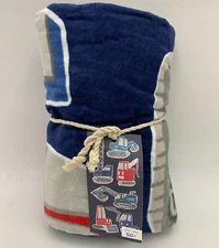 Pottery Barn Kids Jax Construction Beach Hooded Towel Navy 30 x 50 in #9872Q