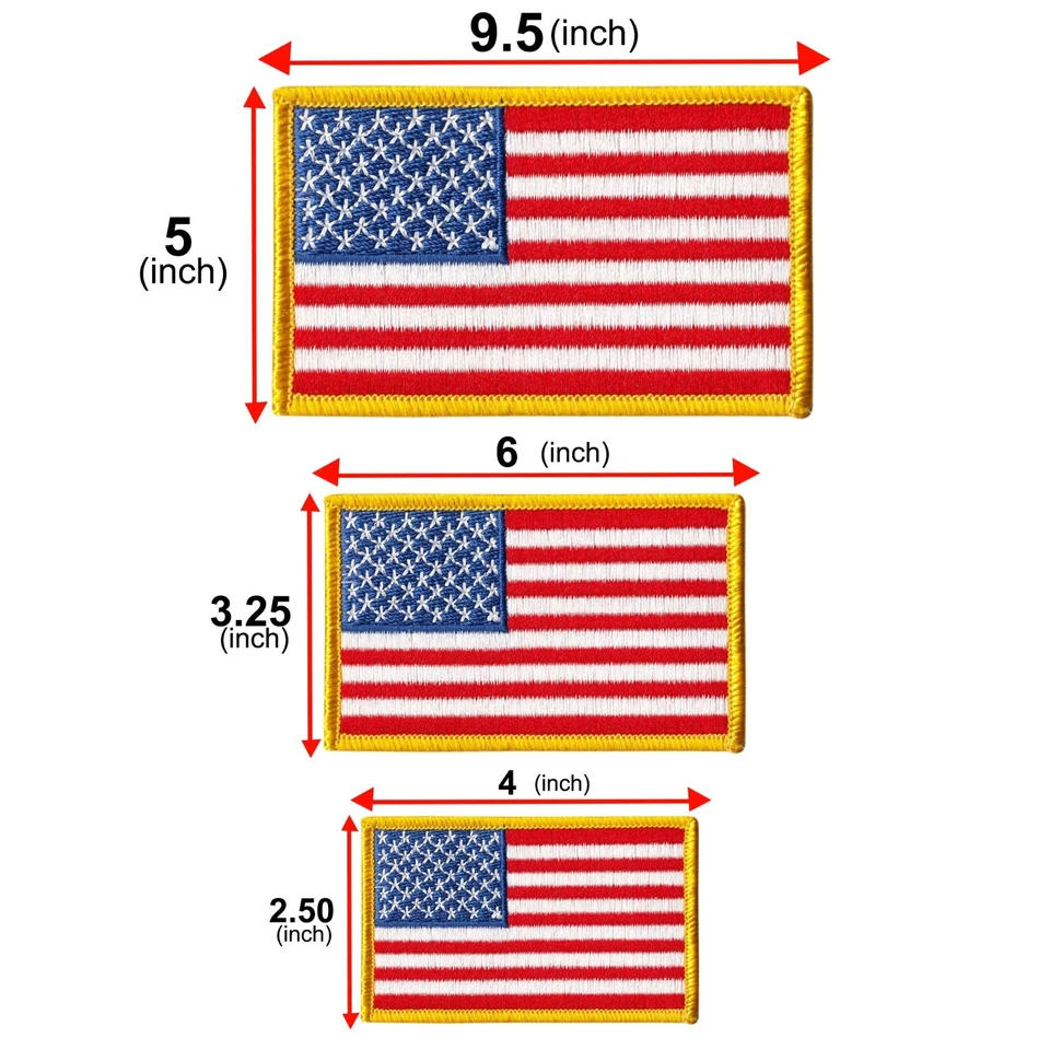 USA Flag Patch Set – 3 Pieces – Embroidered American Flags with Gold Border - Image 2 of 4