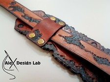 Wide brown burnt Leather Long Guitar Strap Custom Acoustic Electric