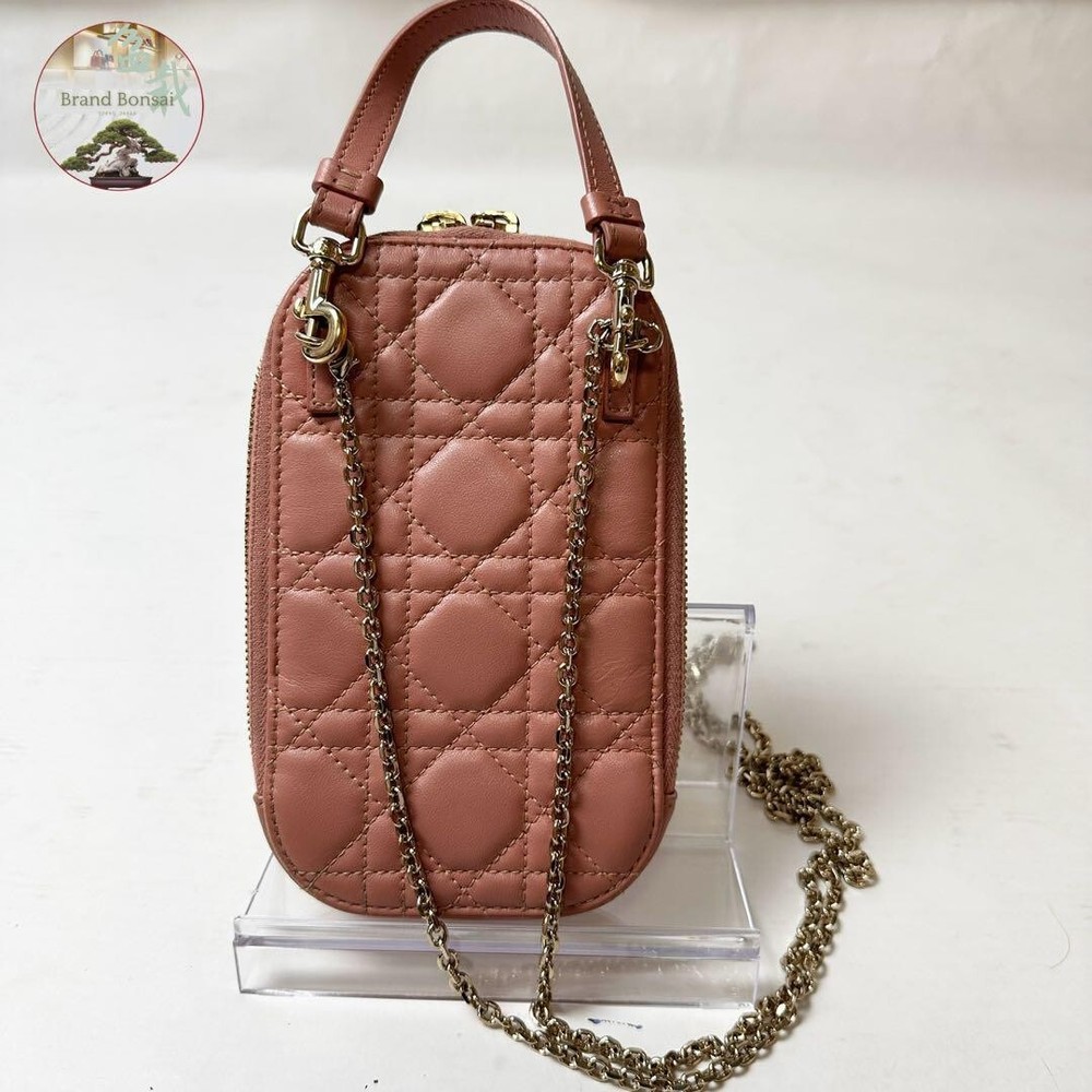 Dior Cannage 2way Smartphone Chain Shoulder Bag Pink