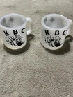 Vintage Glasbake Milk Glass Mug K B C Bowling Heat Resistant Coffee Mug Lot Of 2