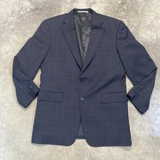 Burberry London Blazer Mens 40R Single Breasted Wool Navy Blue Double Vent Plaid