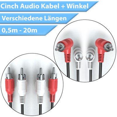 Cinch Kabel Audio Winkel 2 Cinch Stecker auf 2 Cinch Stecker RCA Stereo Kabel