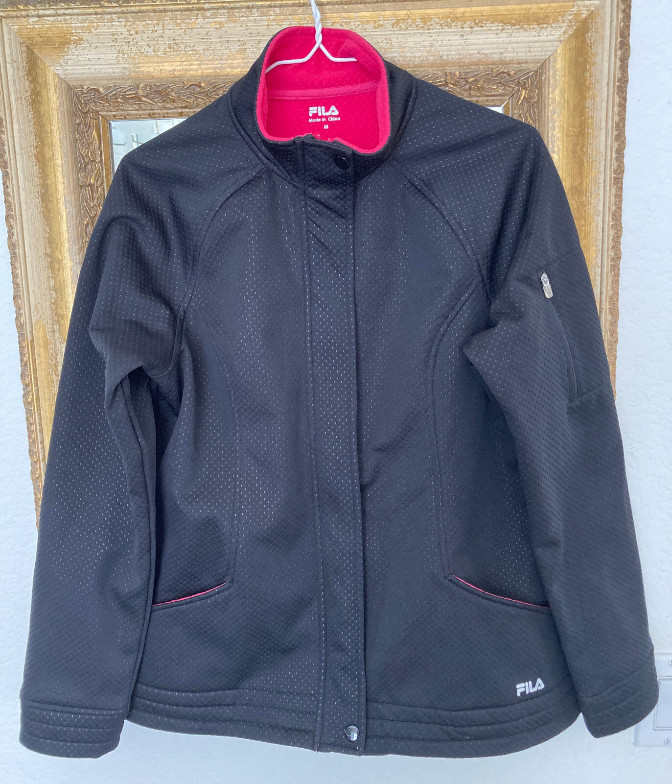 FILA Giacca Donna Nero Solido Taglia Media Cerniera Intera Forata Atletica Corsa