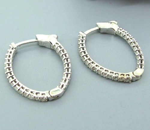 .48 ctw Diamonds Round Cut 14k White Gold In And Out Earrings Snap Lock - Picture 2 of 5
