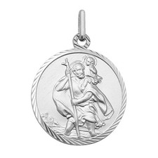 Argent Sterling Saint Christopher Dia Coupe Pendentif Rond & à Facettes Belcher