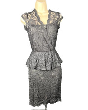 Floral Lace Peplum Bodycon Dress Sleeveless Black Size M