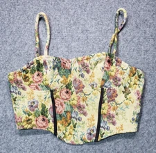 Shein women size small tapestry style floral print cropped top multi-color