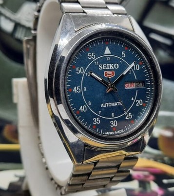original Seiko 5 automatic blue military dial D/D Railway timing wrist  watch | eBay