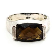 Smoky Quartz Faceted modernist synthetic gemstone vintage sterling silver ring s