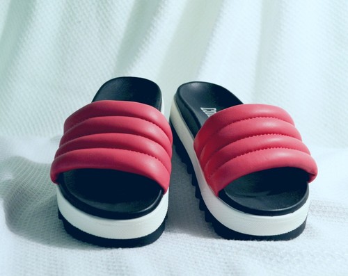 COUGAR Pink Black White Prato Leather Platform Slip On Sandal Size 6