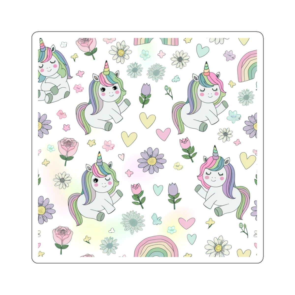 Sticker Unicorn Rainbow Floral Fantasy Cute Simple Gift Girly 2x2
