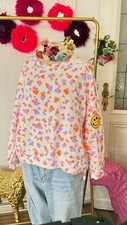 Sweater Leo Langarm One Size bis Gr. 42 Weiß Lila Orange Smile