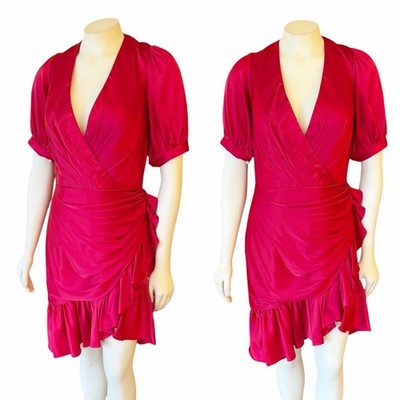 Mac Duggal Puff Short Sleeve Faux Wrap Mini Dress Red NWT Sz 8