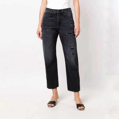 R13 High-Rise Lace-up Back Washed Black Jeans Size 27