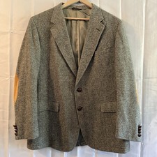 Cricketeer USA Vintage 42S Wool Herringbone Hunters Blazer Elbow Patch Gray des