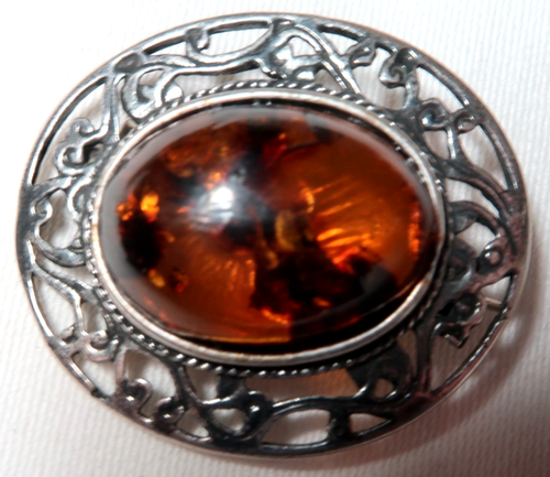VINTAGE STUNNING SILVER TONE BALTIC AMBER PIN BROOCH | eBay