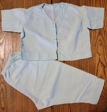 Vtg Handmade Pastel Blue Kids 4-6 Pajama Top  Bottom See Measurements
