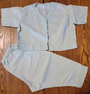 Vtg Handmade Pastel Blue Kids 4-6 Pajama Top & Bottom See Measurements 