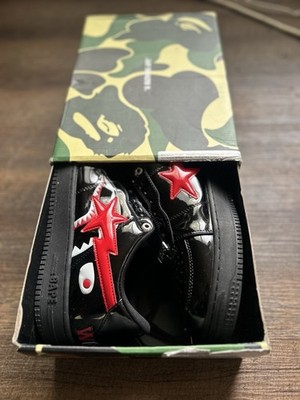 A Bathing Ape Bapesta WGM Black Red Patent Leather Low-Top Sneakers