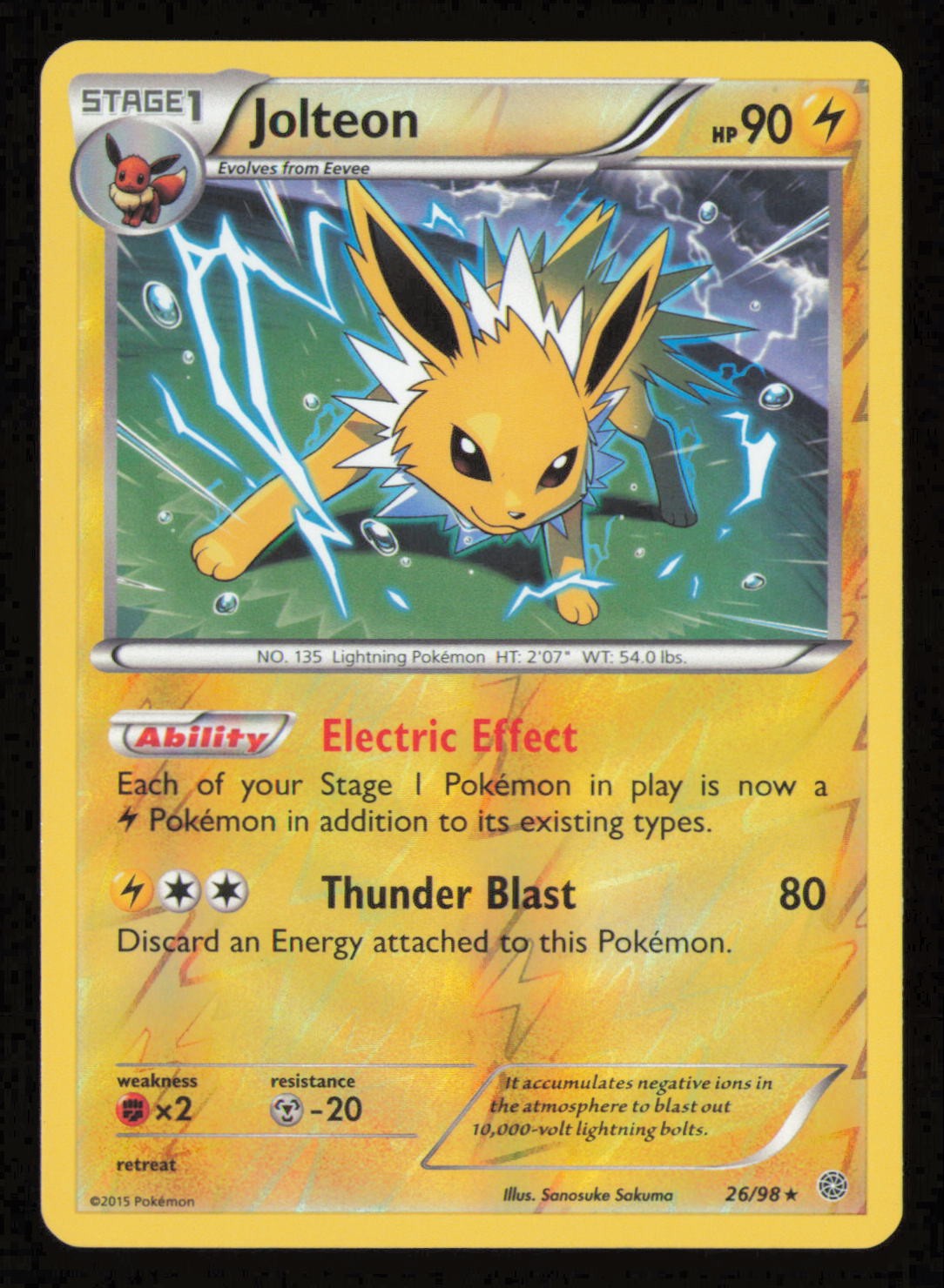 Jolteon 26/98 Holo Rare Ancient Origins Pokemon Reverse Holo Lightly Played