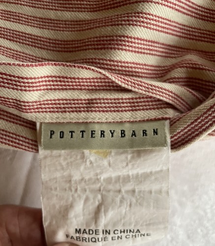 Two Pottery Barn Quilted Patchwork Ticking Stripe Standard Shams Red Beige 26x19 - Picture 9 of 10