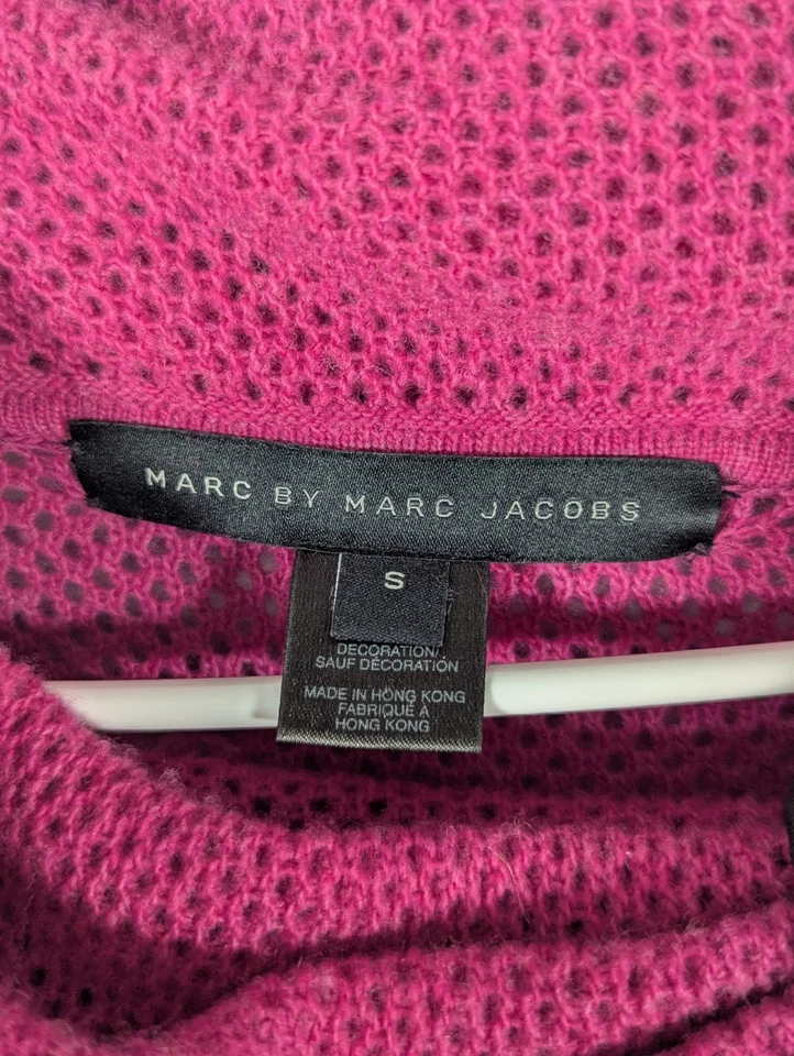 Top de mujer Marc Jacobs manga corta tejido abierto capucha cuello S lana cachemir púrpura Foto 4 de 4