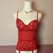 Coquette Babydoll Chemise Lace Garter Encante Sz Small red lingerie