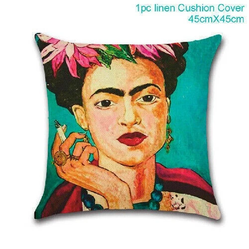 Frida Kahlo Gedrucktes Kissen Leinen Kissenbezug Kissenbezug Quadratisch 45x45CM - Bild 4 von 4