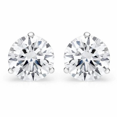 Martini Set In 14K White Gold Round Cut Natural Diamond 1.00TCW Stud Earrings