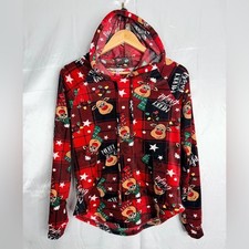 No Boundaries Red Reindeer Velour Christmas Hoodie Small Festive Cozy