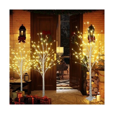 Lighted Birch Trees, 4FT 5FT 6FT(48 56 96LED) Pre-lit Birch Tree with Warm Wh...