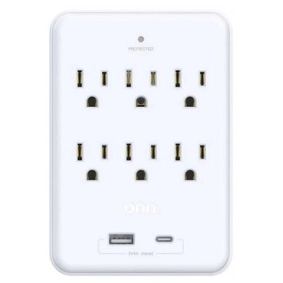 onn Surge Protector Wall Tap 6 Outlets 2 USB 500J Indicator Light White NIOB NEW