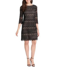 JESSICA HOWARD Black Lace Dress 3/4 Sleeve Lined Evening, Cocktails Size 12P