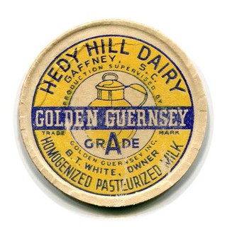 TYPE 2 Hedy Hill Dairy Gaffney SC Milk Bottle Cap Cherokee County South Carolina